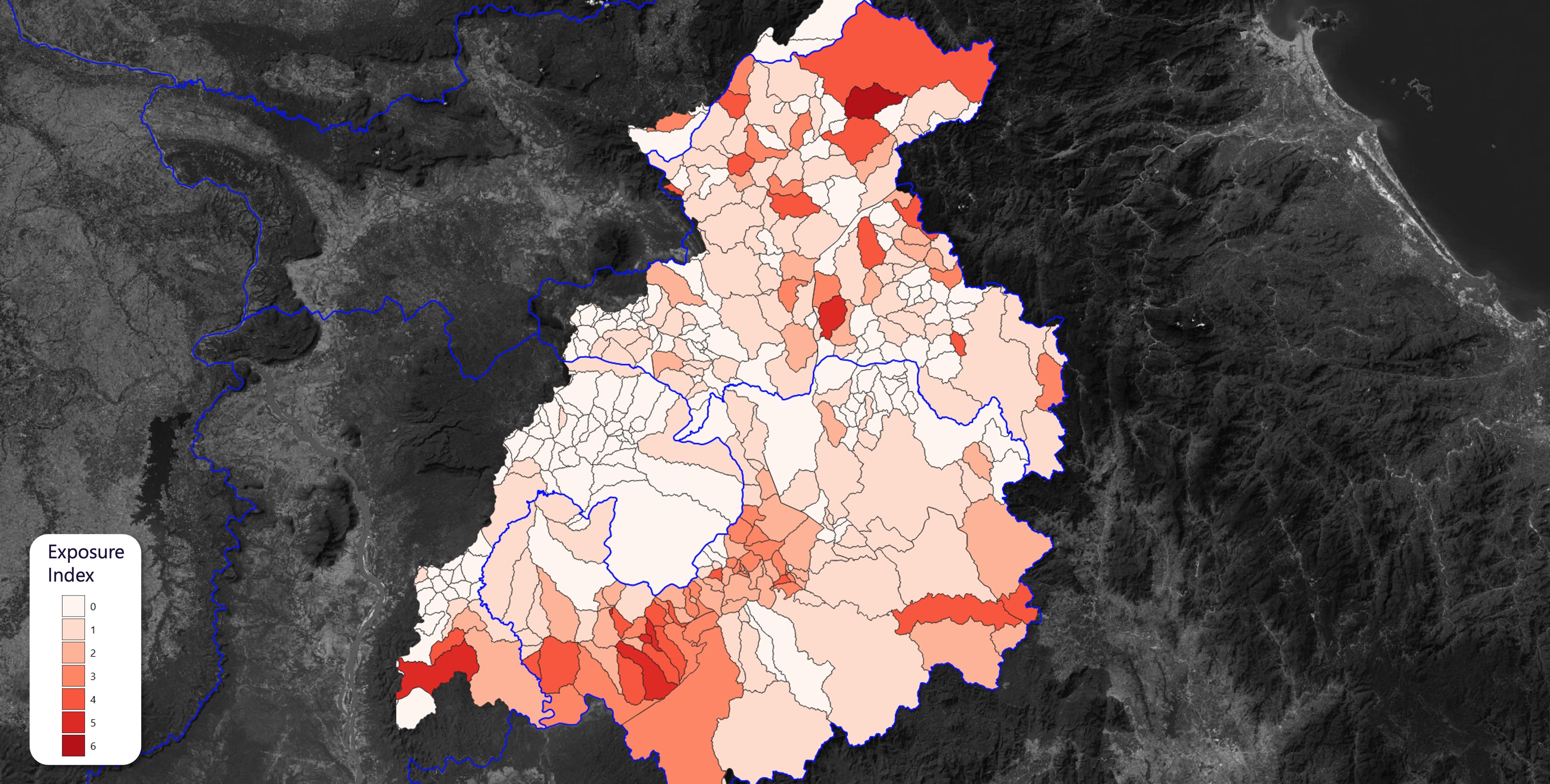 Map showing the Flood exposure at the village level