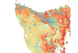 Tasmania statewide Wildfire Susceptibility Index map from the Tasmania Wildfire Index 2026 report.